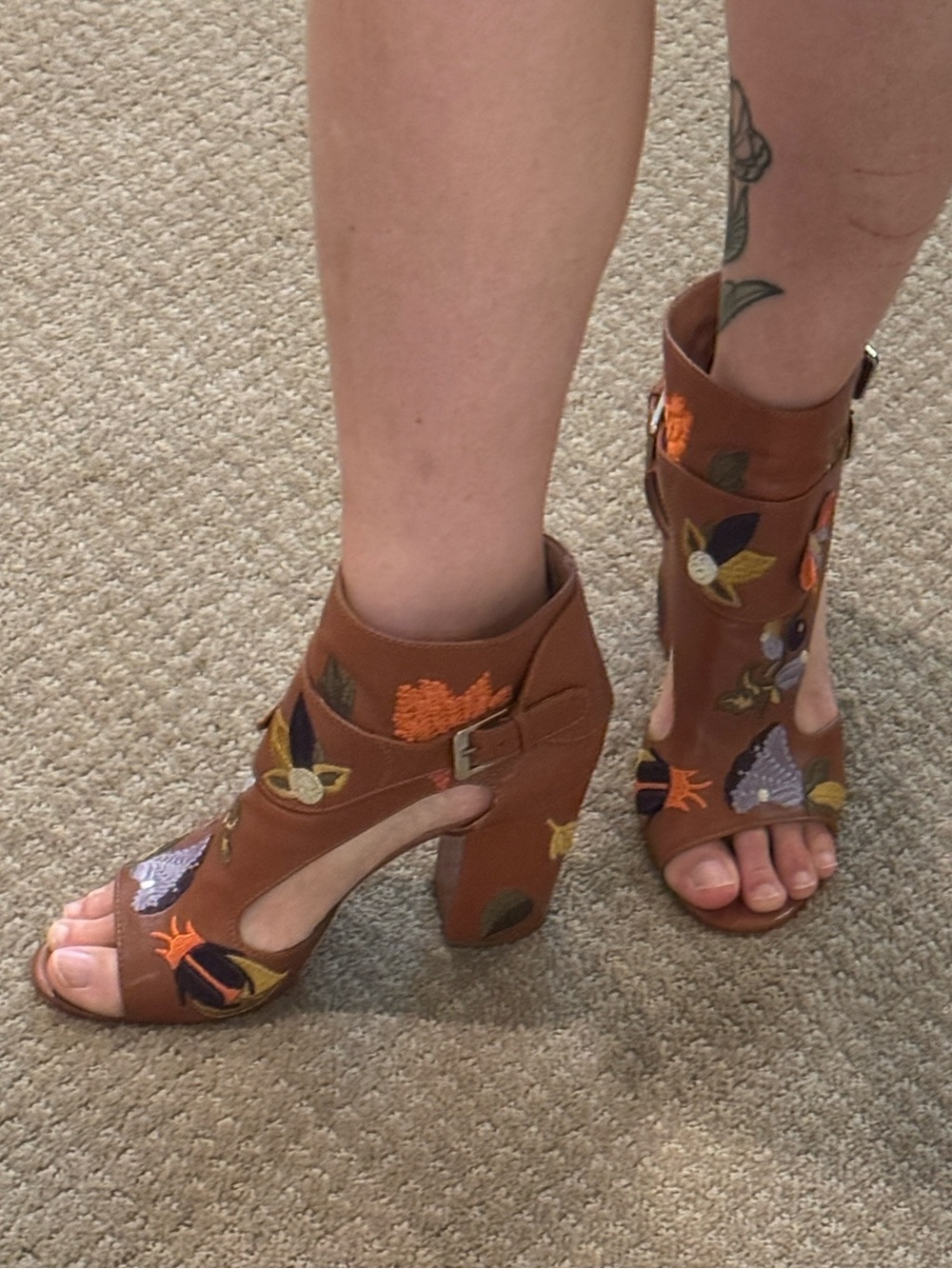 Laurence Dacade Brown Leather Embroidered Block-Heel Sandals- 42